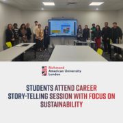 Students at СƵ American University London attended a career story-telling session with a focus on sustainability to learn about the Sustainable Development Goals.